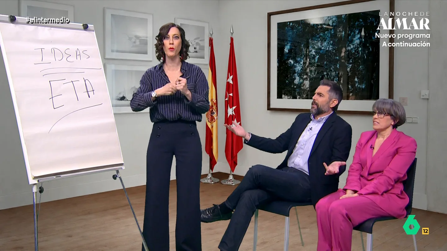 'Isabel Díaz Ayuso' busca nuevas ideas para justificar su viaje a México: de 'Malinche' a "narcomariachis etarras" 'Isabel Díaz Ayuso' organiza un 'brain storming' en busca de ideas para justificar su polémico viaje a México. Dani Mateo y Thais Villas le sugieren algunas, entre ellas aclarar quién lo pagó.