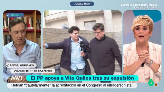 Cristina Pardo protagoniza un intenso debate con Rafel Hernando, diputado del PP, a prop&oacute;sito de la suspensi&oacute;n de Vito Quiles y Ndongo. La presentadora recuerda que "He cubierto PP muchos a&ntilde;os y no me han dejado preguntar nunca jam&aacute;s".
