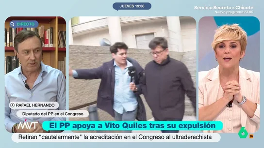 El recordatorio de Cristina Pardo al diputado del PP Rafael Hernando Cristina Pardo protagoniza un intenso debate con Rafel Hernando, diputado del PP, a propósito de la suspensión de Vito Quiles y Ndongo. La presentadora recuerda que "He cubierto PP muchos años y no me han dejado preguntar nunca jamás".