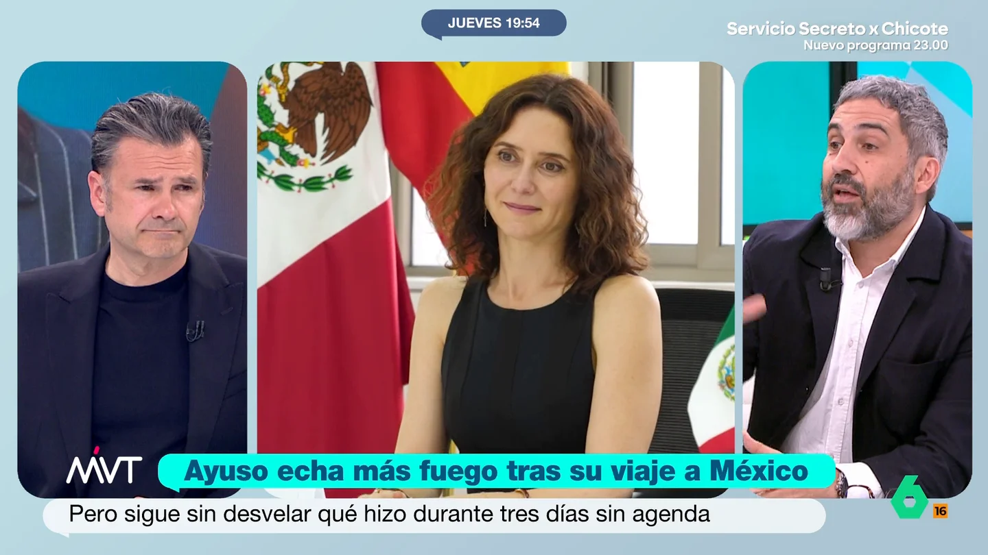 Pedro Águeda explica que el discurso de Ayuso sobre el viaje a México se ideó cuando "MAR percibió que estaba saliendo fatal política y mediáticamente" El periodista Pedro Águeda sostiene que cuando el viaje de Ayuso a México "empezó a salir mal, se ideó la estrategia de inventarse que había habido peligro para desviar el foco del desastre que había sido".