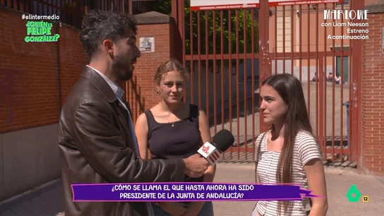 Una chica afirma que el presidente de Andalucía es Juan y Medio: "Es el de corazón, luego ya..." El reportero vuelve a poner a prueba los conocimientos de los jóvenes en su concurso de cultura general. En esta ocasión, se enfrentan a sus preguntas Isabel e Iria, alumnas del Instituto Ramiro de Maeztu de Madrid.