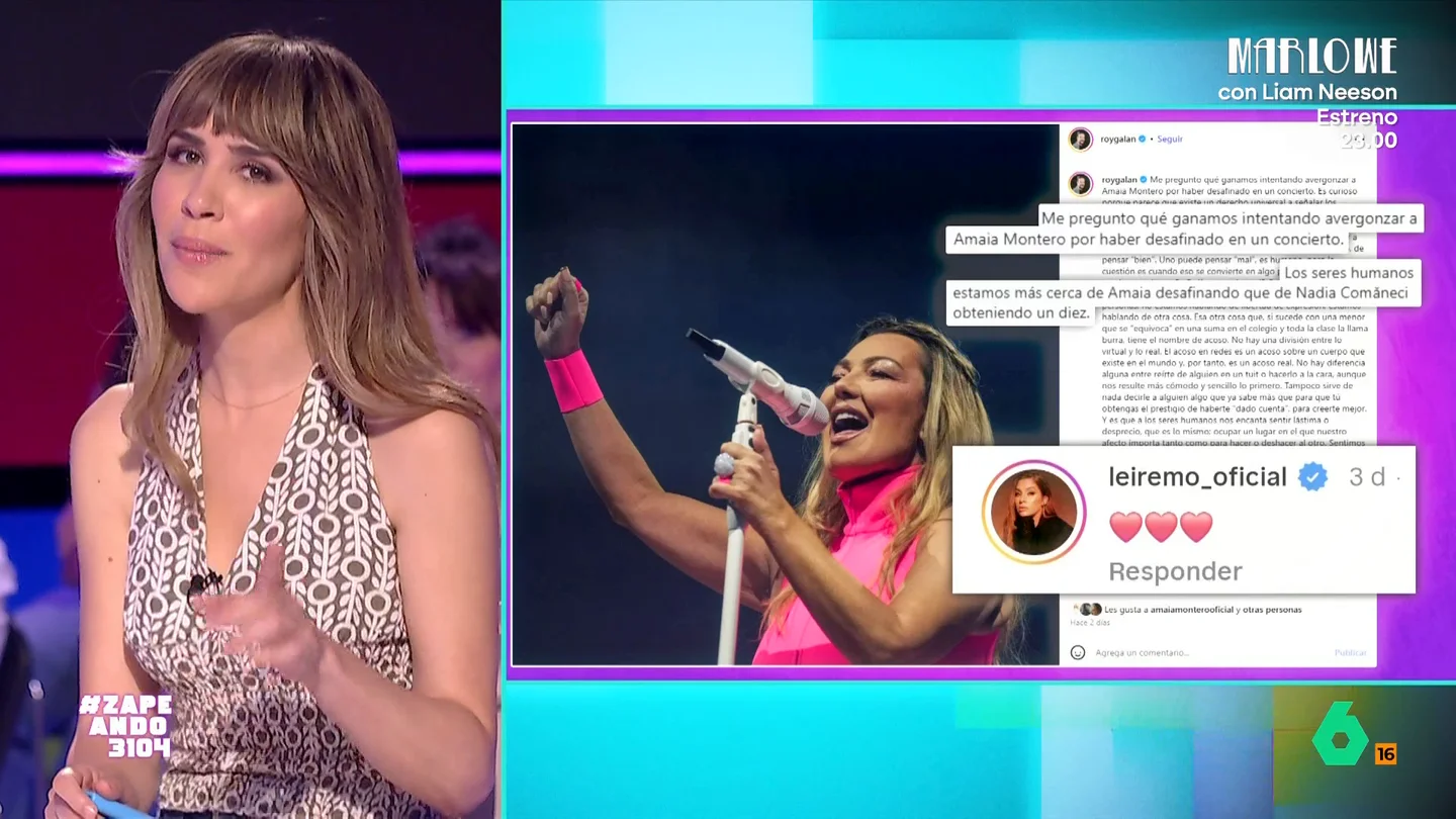 El 'like' de Leire Martínez a un post que defiende a Amaia Montero tras desafinar El influencer Roy Galán defendía a Amaia Montero tras desafinar en su concierto de regreso a La Oreja de Van Gogh en un post que ha gustado a Leire Martínez. Sin embargo, Dani Mateo tiene una lectura más perversa.