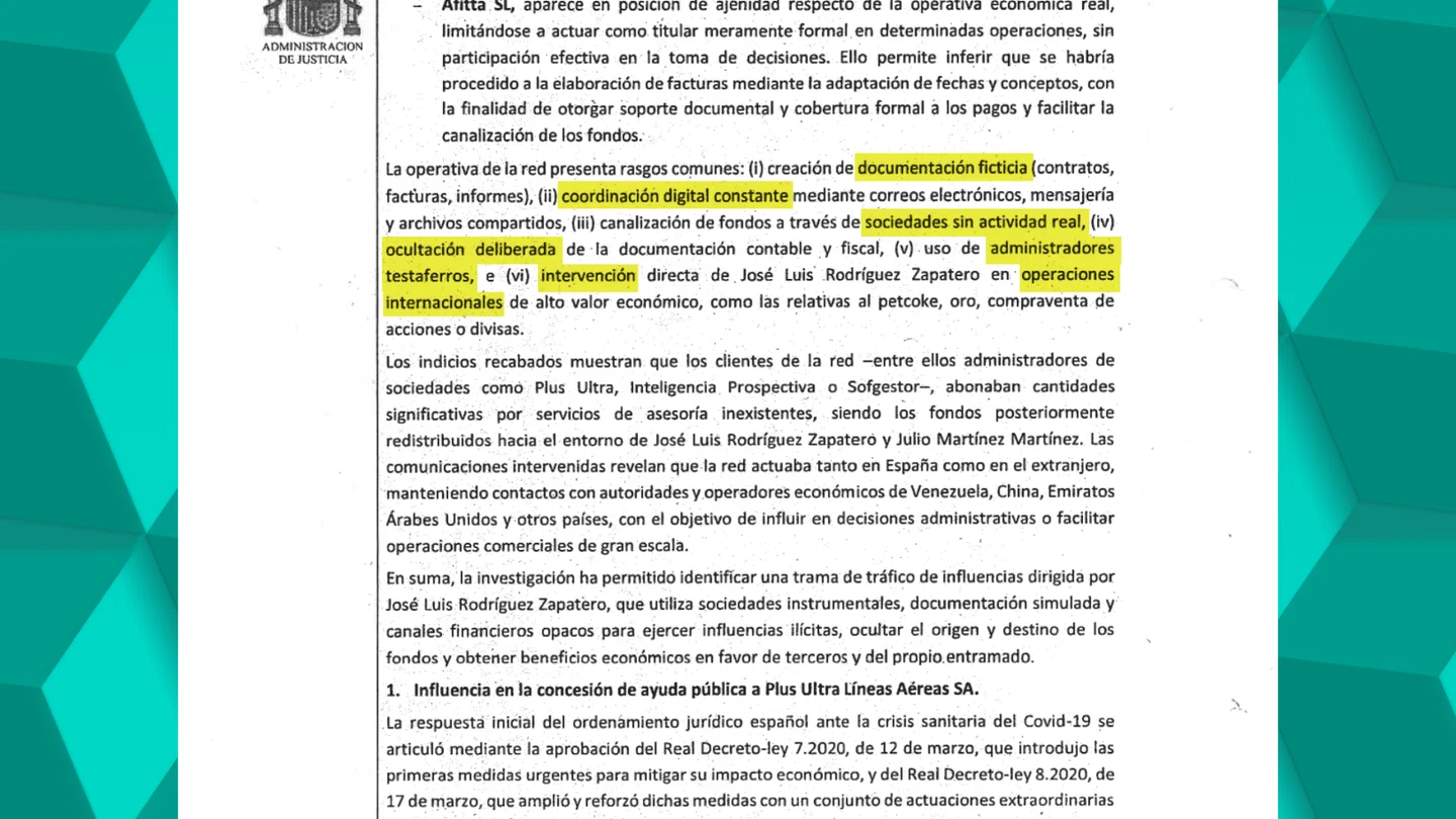 El juez señala la "intervención directa" de Zapatero "en operaciones internacionales de alto valor económico" como el petróleo y "oro" El juez señala la "intervención directa" de Zapatero "en operaciones internacionales de alto valor económico" como el petróleo y "oro"
