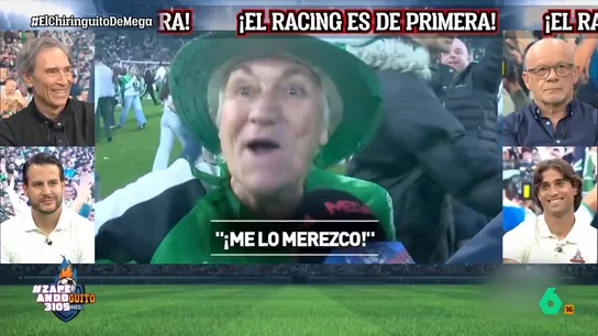 Así festeja una seguidora del Racing de Santander el ascenso a Primera: "¡Estoy mejor que en un orgasmo!" El equipo cántabro ha vuelto a esta división después de 14 años. Sus seguidores lo han festejado, como es lógico, ya que es un hito muy importante para el equipo.
