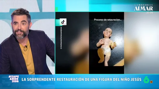 Dani Mateo, al ver cómo han restaurado una figura del Niño Jesús: "¿Por qué es Rodrigo Rato?" Una cuenta ha decidido compartir en TikTok como están restaurando una figura religiosa, pero, como se puede ver en las imágenes, el resultado no es el más estético.
