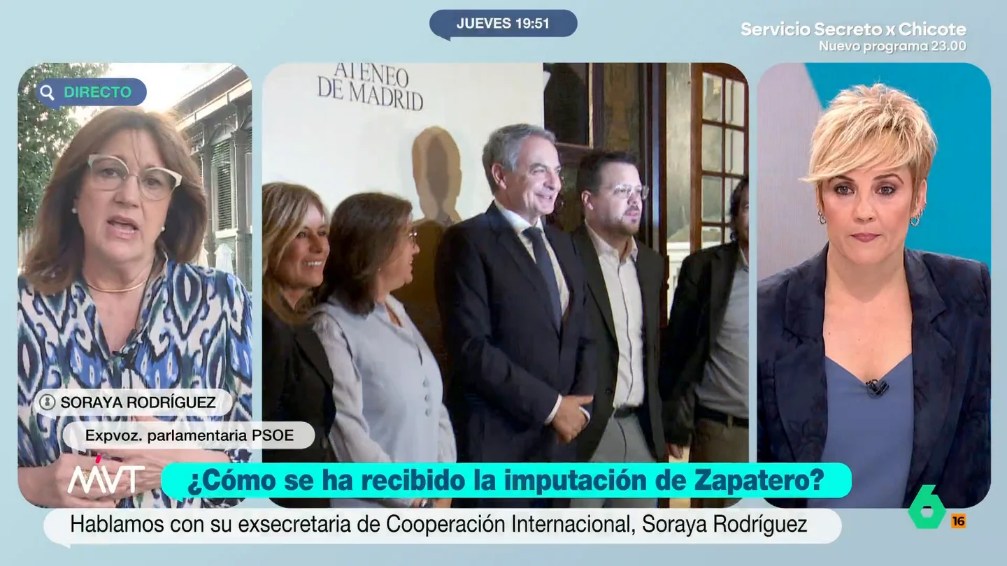 Soraya Rodríguez, secretaria de Estado con Zapatero: "El dinero, al menos durante un tiempo, le importó muy poco" Soraya Rodríguez, secretaria de Estado de Cooperación Internacional durante el Gobierno de Zapatero, comparte en Más Vale Tarde su conocimiento del expresidente y explica que, cuando estaba en el Parlamento Europeo, ya denunciaron el rescate de Plus Ultra.