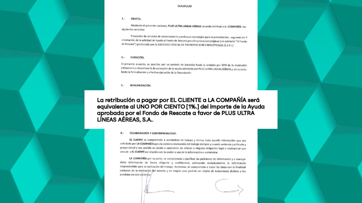 Comisión del 1%: el contrato clave en el caso Plus Ultra que probaría la mordida en el rescate de la aerolínea