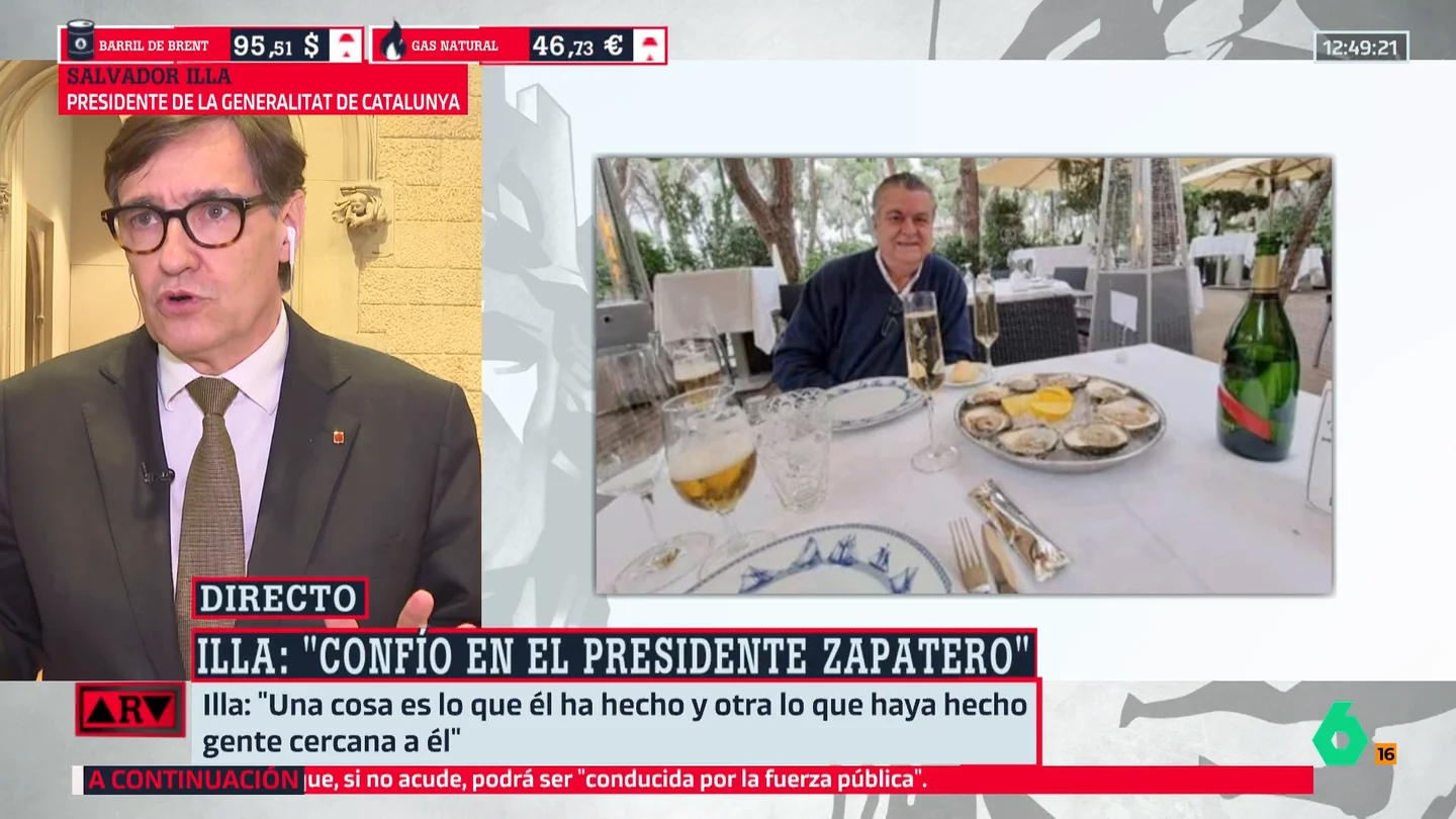 Illa, tajante sobre Zapatero: "Nunca le he visto con ostras y champán. Son otras personas las que lo han hecho" Illa, tajante sobre Zapatero: "Nunca le he visto con ostras y champán. Son otras personas las que lo han hecho"