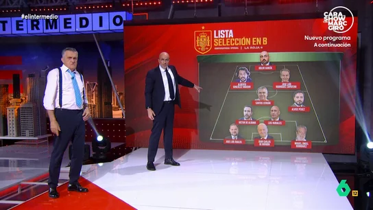 'Luis de la Fuente' comparte su "Selección Española en B" con Koldo García en la portería o Alvise de extremo derecho Raúl Pérez se transforma en el seleccionador de fútbol para hablar sobre el Mundial de Fútbol. Además, también ha compartido su particular selección de suplentes.