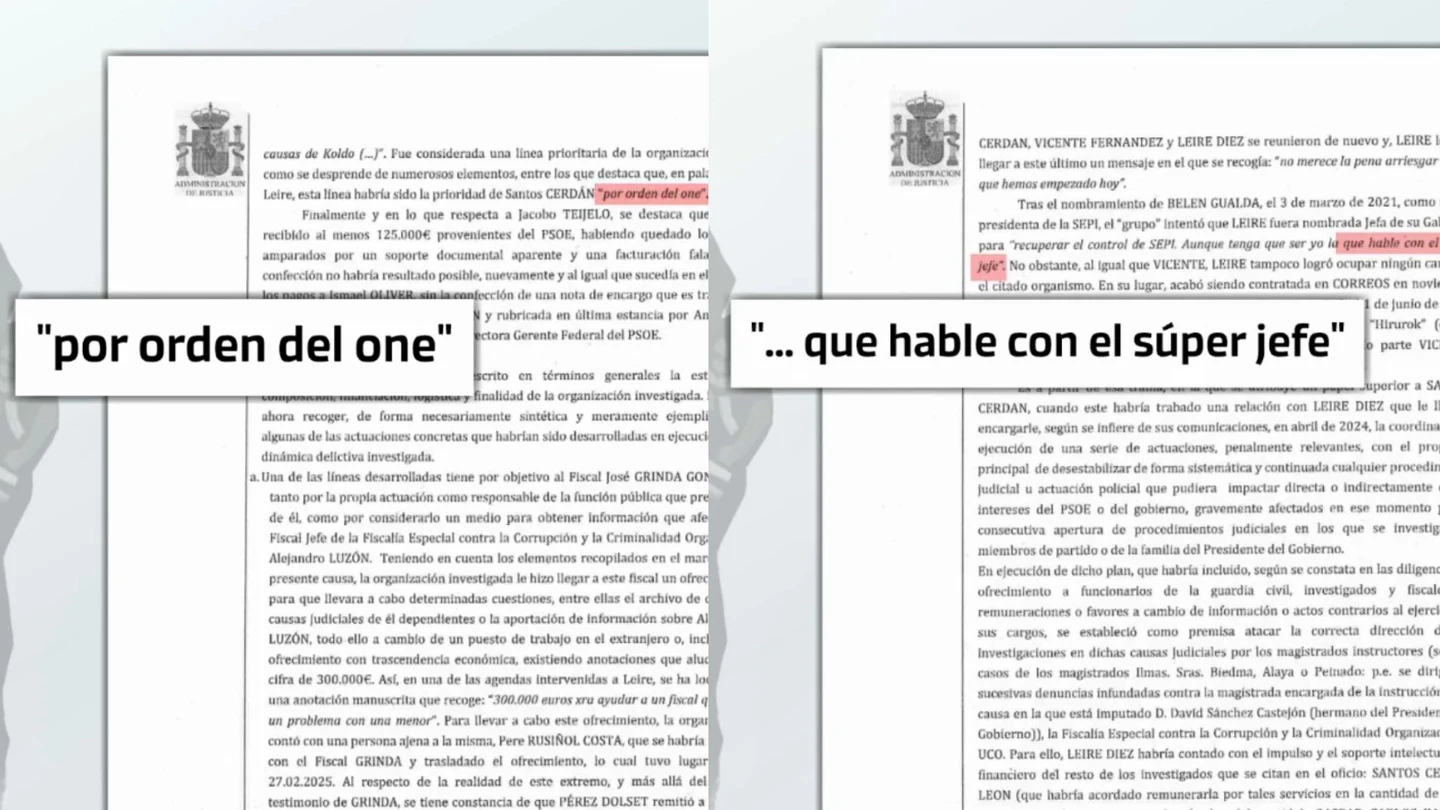 La trama hablaba de un "súper jefe" y "el one" por encima de Cerdán que tomaba las decisiones para derrocar causas contra el PSOE La trama hablaba de un "súper jefe" y "el one" por encima de Cerdán que tomaba las decisiones para derrocar causas contra el PSOE