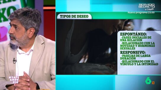 Arun Mansukhani analiza en Zapeando los dos tipos de deseo sexual. El espont&aacute;neo, t&iacute;pico de las relaciones que empiezan, y el responsivo, m&aacute;s habitual en las de larga duraci&oacute;n y c&oacute;mo en el segundo caso podemos potenciarlo agendando momentos de intimidad.