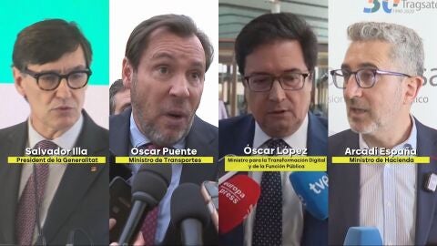 De izquierda a derecha: Salvador Illa, &Oacute;scar Puente, &Oacute;scar L&oacute;pez y Arcadi Espa&ntilde;a