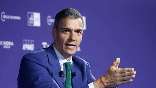 El presidente del Gobierno, Pedro Sánchez, durante su intervención este mediodía en la reunión anual del Cercle d'Economía El presidente del Gobierno, Pedro Sánchez, durante su intervención este mediodía en la reunión anual del Cercle d'Economía
