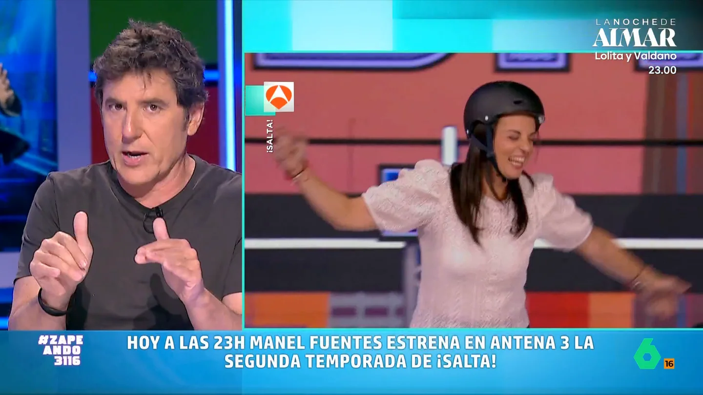 Manel Fuentes desvela que hay concursantes que se apuntan a '¡Salta!' y "en el momento de saltar no quieren" Esta noche, Antena 3 estrena a las 23:00 horas la nueva temporada de '¡Salta!' y Manel Fuentes visita Zapeando para hablar del programa, desde la figura del 'controller' a lo que impone la altura del puente.