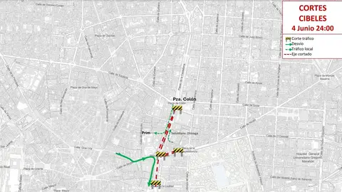 Cortes en la zona de la Plaza de Cibeles, 4 de junio. Cortes en la zona de la Plaza de Cibeles, 4 de junio.