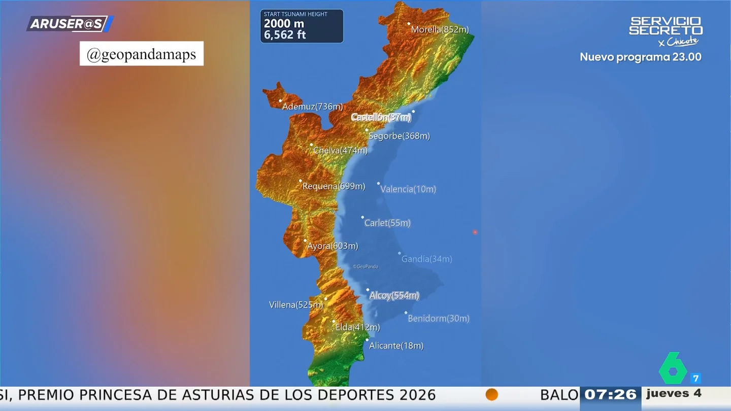 Aruser@s analiza la simulación viral de un tsunami en la Comunidad Valenciana con las ciudades que quedarían bajo el agua Aruser@s analiza la simulación viral de un tsunami en la Comunidad Valenciana con las ciudades que quedarían bajo el agua
