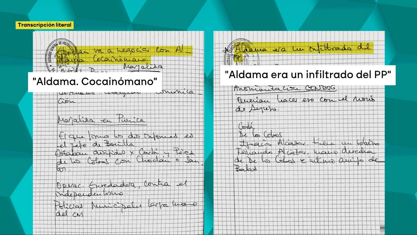 La libreta azul de Leire Díez y sus cloacas recoge una anotación de "cocainómano" junto al nombre de Aldama La libreta azul de Leire Díez y sus cloacas recoge una anotación de "cocainómano" junto al nombre de Aldama