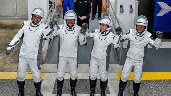 Los cuatro astronautas de la misión Crew-12 en la estación espacial -el cosmonauta ruso Andrey Fedyaev, los astronautas de la NASA Jack Hathaway y Jessica Meir, y la astronauta de la ESA Sophie Adenot.