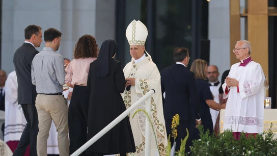El papa León XVI en la misa del Corpus Christi en Madrid. El papa León XVI en la misa del Corpus Christi en Madrid.
