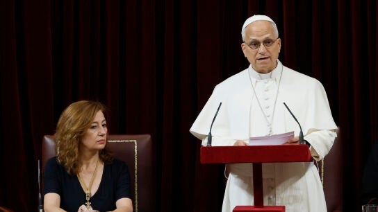 El papa Le&oacute;n XIV pronuncia este lunes en el hemiciclo del Congreso