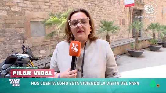 Pilar Vidal habla de sus madrugones por ver al papa: "Si me ves los ojos parece que vengo de la ruta del bakalao" La periodista ya está en Barcelona para seguir dando cobertura a la visita del papa a nuestro país. La periodista no se perdió ninguno de los actos de Madrid y, como cuenta, tampoco va a faltar a aquellos que tengan lugar en la Ciudad Condal.
