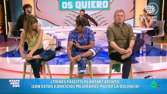 El fisio V&iacute;ctor Hern&aacute;n, junto a Mar&iacute;a G&oacute;mez y Miki Nadal, realizan varios ejercicios que cualquiera puede hacer en casa para mejorar la fascitis plantar. Para realizarlos solo hace falta una toalla, una cuchara y unas bandas el&aacute;sticas.