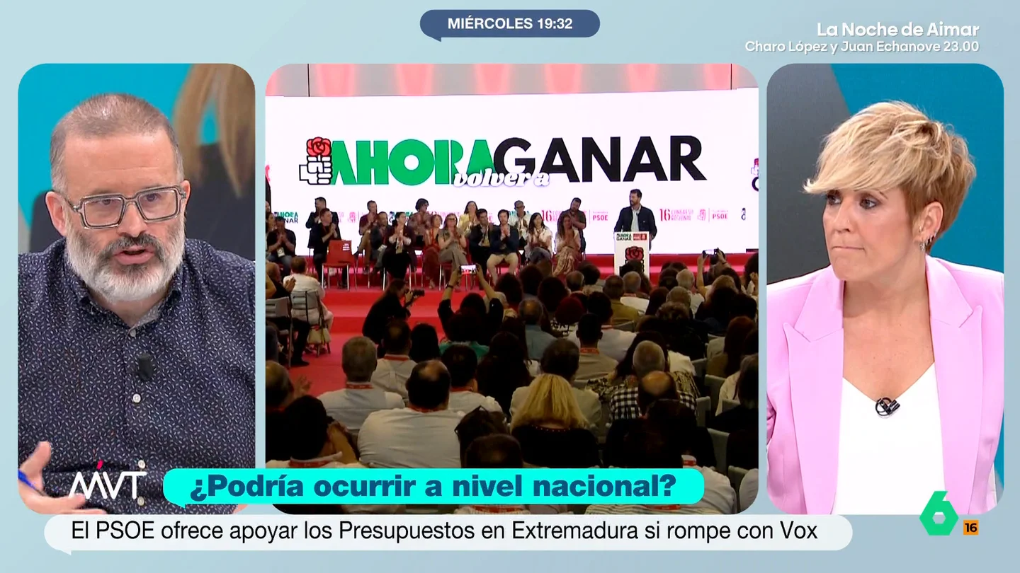 Edu Galán, sobre la oferta del PSOE de Extremadura a Guardiola: "No es una locura y creo que es valorable" Edu Galán evita el cinismo sobre la oferta de Álvaro Sánchez Cotrina a Guardiola de apoyar sus presupuestos si rompe con Vox y afirma que "está ofreciendo una solución para los demócratas que queremos que la extrema derecha no entre en las instituciones".