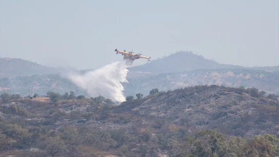 Medios aéreos trabajan en las labores de extinción del incendio forestal en Huelva Medios aéreos trabajan en las labores de extinción del incendio forestal en Huelva