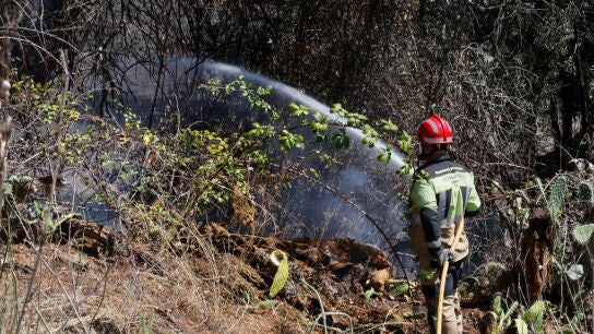 Imagen de archivo. Un bombero refresca una zona calcinada en la localidad de Gibrale&oacute;n.
