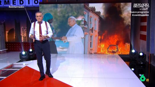 En su mon&oacute;logo de El Intermedio, Wyoming reflexiona sobre las posturas confrontadas en materia de migraci&oacute;n, la de "solidaridad y empat&iacute;a" del papa y la de "intransigencia y violencia" de Belfast.