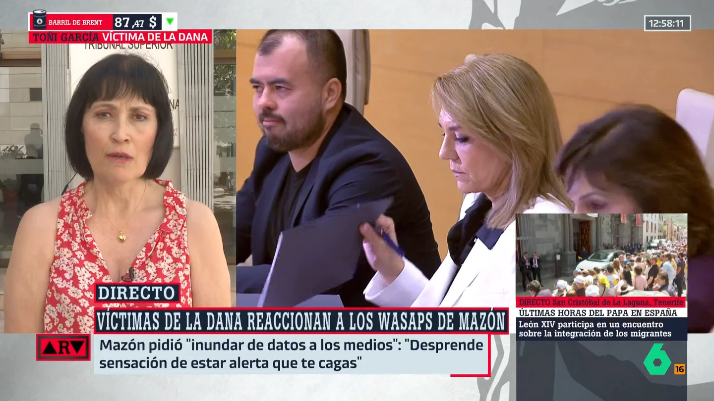 Toñi Moreno, victima de la DANA, reacciona a los WhatsApp de Mazón: "Es lamentable, indignante y vergonzoso" Toñi Moreno, victima de la DANA, reacciona a los WhatsApp de Mazón: "Es lamentable, indignante y vergonzoso"