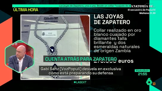 Gabi Sanz desvela que Zapatero está "preocupado" antes de su declaración: "El tema de las joyas ha sido duro, saber la valoración que le han dado" Gabi Sanz desvela que Zapatero está "preocupado" antes de su declaración: "El tema de las joyas ha sido duro, saber la valoración que le han dado"
