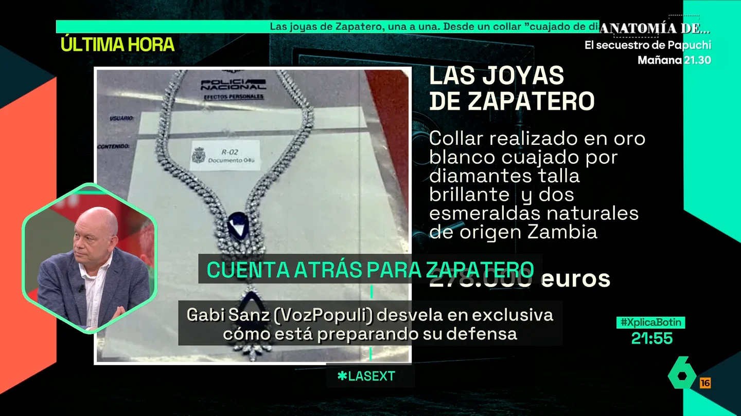 Gabi Sanz desvela que Zapatero está "preocupado" antes de su declaración: "El tema de las joyas ha sido duro, saber la valoración que le han dado" Gabi Sanz desvela que Zapatero está "preocupado" antes de su declaración: "El tema de las joyas ha sido duro, saber la valoración que le han dado"