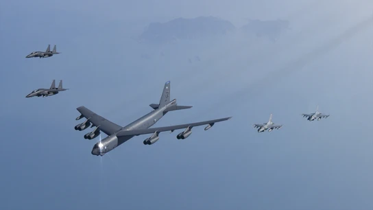 Imagen de archivo de un B-52H Stratofortress estadounidense. Imagen de archivo de un B-52H Stratofortress estadounidense.