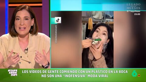 Boticaria Garc&iacute;a analiza el 'plastic eating', una nueva moda en redes sociales que consiste en comer con un pl&aacute;stico en la boca para no tragar los alimentos: "Es una conducta de riesgo que se parece mucho a pr&aacute;cticas que vemos en trastornos de la conducta alimentaria", explica.