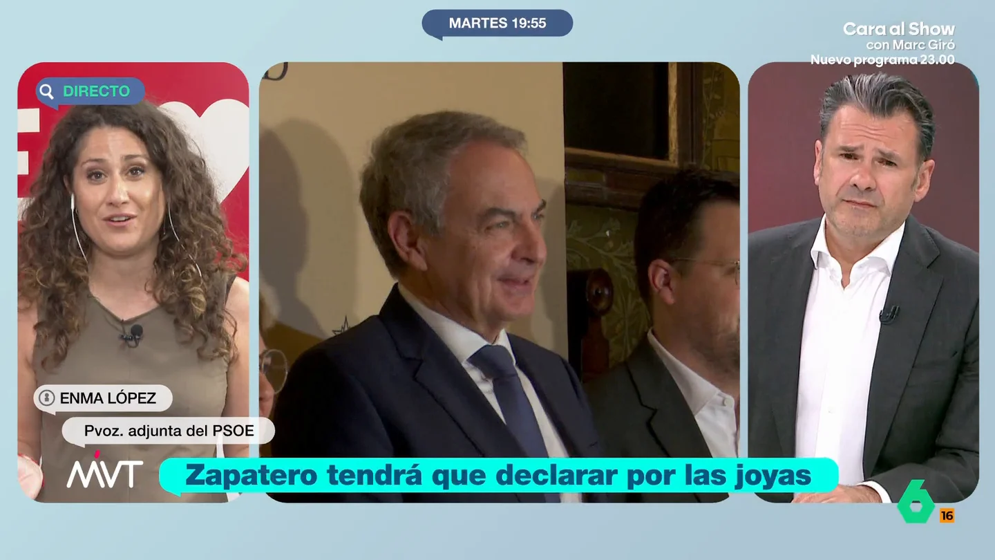 Enma López (PSOE), sobre la declaración de Zapatero: "Nosotros también tenemos ganas de escuchar sus explicaciones" Enma López, portavoz adjunta del PSOE, habla en Más Vale Tarde a pocas horas de que José Luis Rodríguez Zapatero declare ante el juez Calama en la Audiencia Nacional. Asegura que en el partido quieren escuchar sus explicaciones y pide no adelantar acontecimientos.