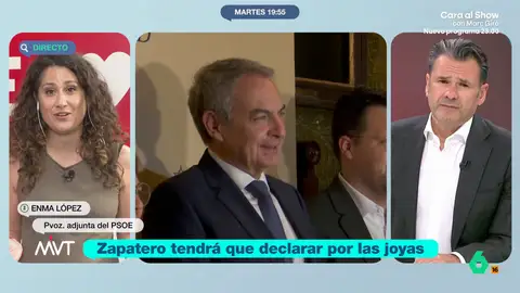 Enma López (PSOE), sobre la declaración de Zapatero: "Nosotros también tenemos ganas de escuchar sus explicaciones" Enma López, portavoz adjunta del PSOE, habla en Más Vale Tarde a pocas horas de que José Luis Rodríguez Zapatero declare ante el juez Calama en la Audiencia Nacional. Asegura que en el partido quieren escuchar sus explicaciones y pide no adelantar acontecimientos.