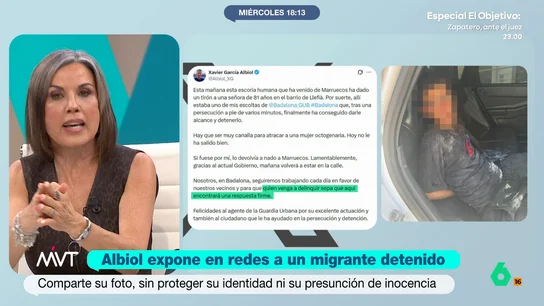 Beatriz de Vicente sentencia el mensaje racista de García Albiol: "Roza el mensaje de odio, es la picota medieval" El alcalde de Badalona ha publicado en sus redes sociales la fotografía de un hombre detenido por robar un bolso, acompañada de un mensaje en el que lo califica de "escoria humana" o "canalla".