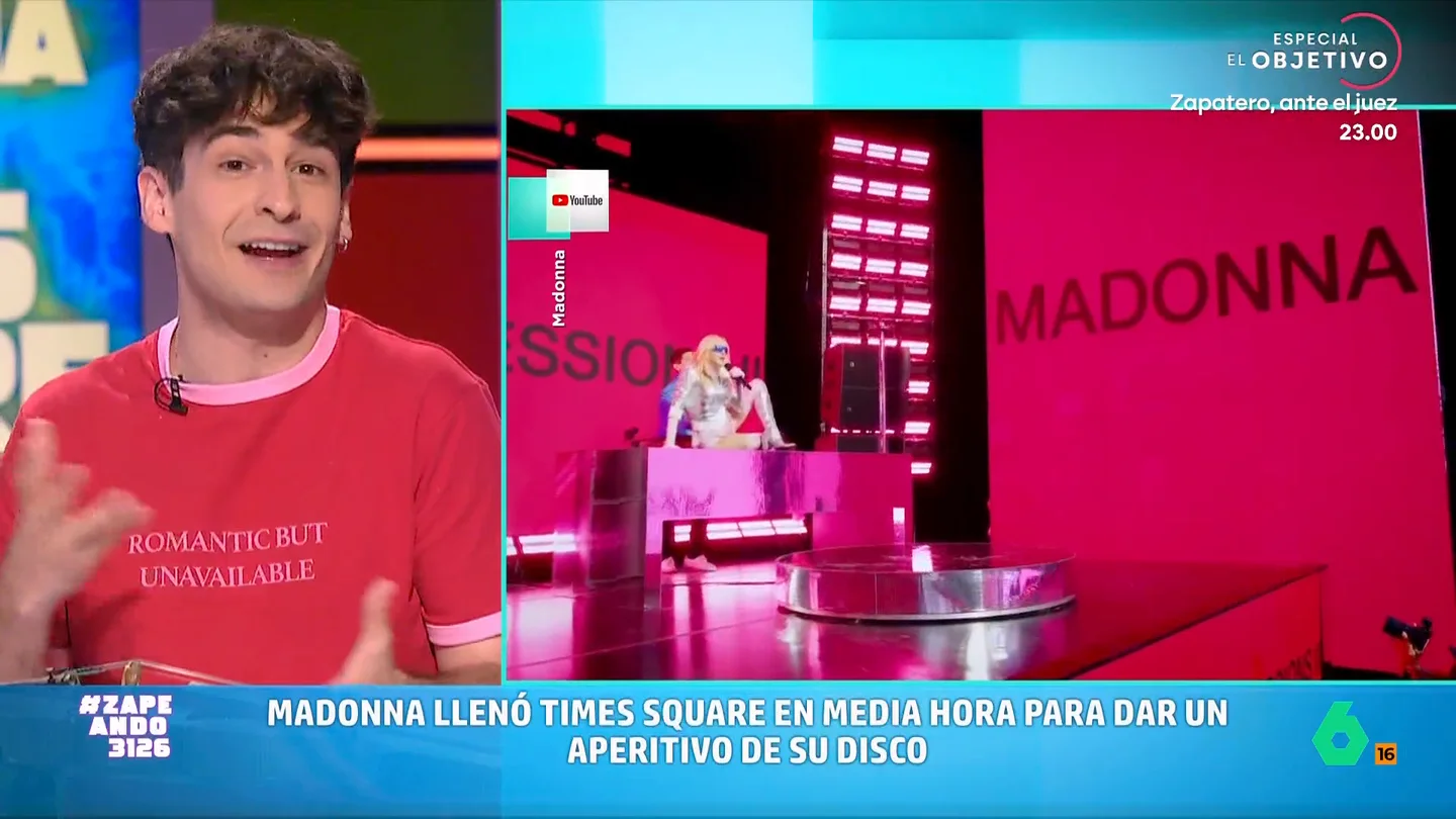VÍDEO | Necko Vidal, sobre la presentación de lo nuevo de Madonna: "Ha dado una clase magistral de cómo se lanza un disco" La artista sigue reinventándose y, en esta ocasión, decidió hacer un concierto en pleno Times Square, en Nueva York, avisándolo tan solo 30 minutos antes. El objetivo era presentar su nuevo disco 'Confessions II'.