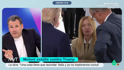 Iñaki López le da la razón a Giorgia Meloni: "Donald Trump se comporta mejor con sus enemigos que con sus aliados en Occidente" "Mientras Netanyahu le trolea, Putin se ríe de él o Xi Jinping directamente prescinde de cualquiera de sus opiniones, hay que ver qué zascas da Trump a sus socios", comenta Iñaki López tras su incidente diplomático en Italia.