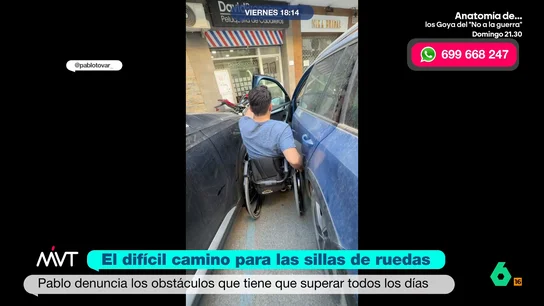 Pablo Tovar analiza el incivismo en las plazas para personas con discapacidad: a veces le cuesta dos horas subirse a su coche Pablo Tovar es un chico que en sus redes sociales denuncia las malas prácticas de los conductores con las plazas para personas con discapacidad, algo que él sufre en sus propias carnes al estar en una silla de ruedas.