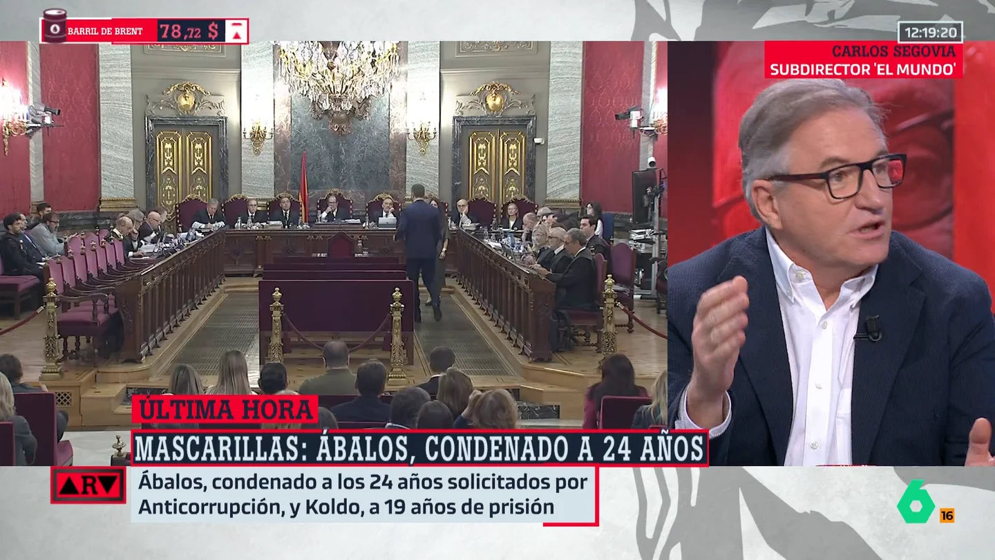 Carlos Segovia reflexiona sobre la condena de 24 años a Ábalos: "Es una sentencia que hace historia en España y un día muy duro para el partido en el poder" Carlos Segovia reflexiona sobre la condena de 24 años a Ábalos: "Es una sentencia que hace historia en España y un día muy duro para el partido en el poder"