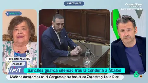 Cristina Almeida, sobre la sentencia de Aldama: "Ese sentido de la colaboración con la justicia es un poco vergonzante" La abogada se muestra muy crítica con el hecho de que hayan eximido al empresario de entrar en prisión. Además, considera que la pena de 24 años para Ábalos es excesiva. "Es un poquito pasarse", expone.