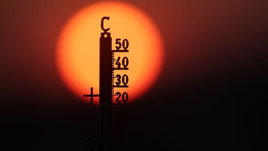 Un term&oacute;metro, visto delante del sol en Baden-W&uuml;rttemberg (Alemania)