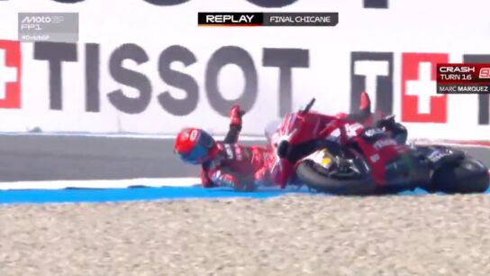 Susto de Marc M&aacute;rquez en Assen: ca&iacute;da en la FP1 sin riesgo de lesi&oacute;n