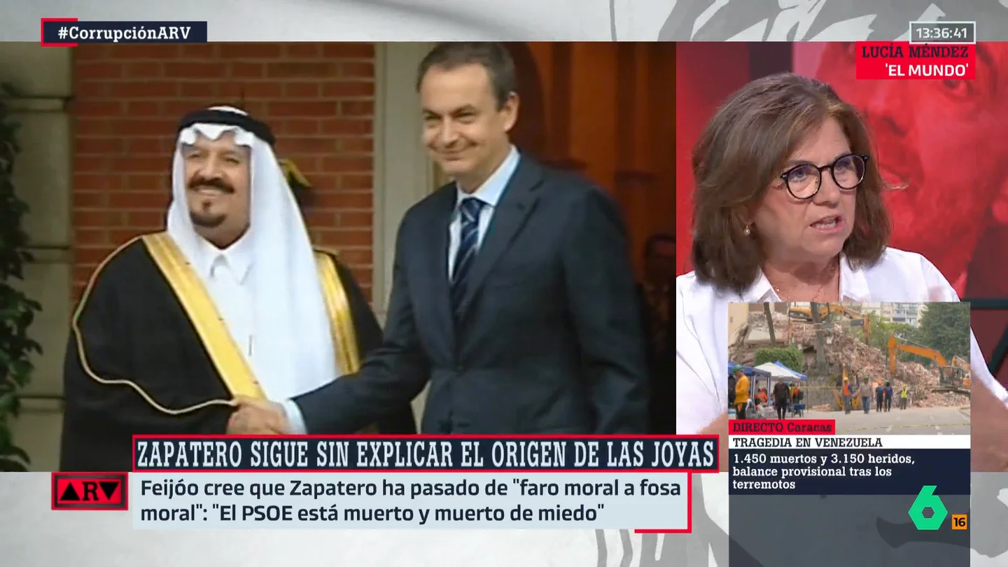Lucía Méndez reflexiona sobre por qué Zapatero tarda en dar explicaciones sobre el origen de las joyas: "Eso es que hay algo inconfesable" Lucía Méndez reflexiona sobre por qué Zapatero tarda en dar explicaciones sobre el origen de las joyas: "Eso es que hay algo inconfesable"
