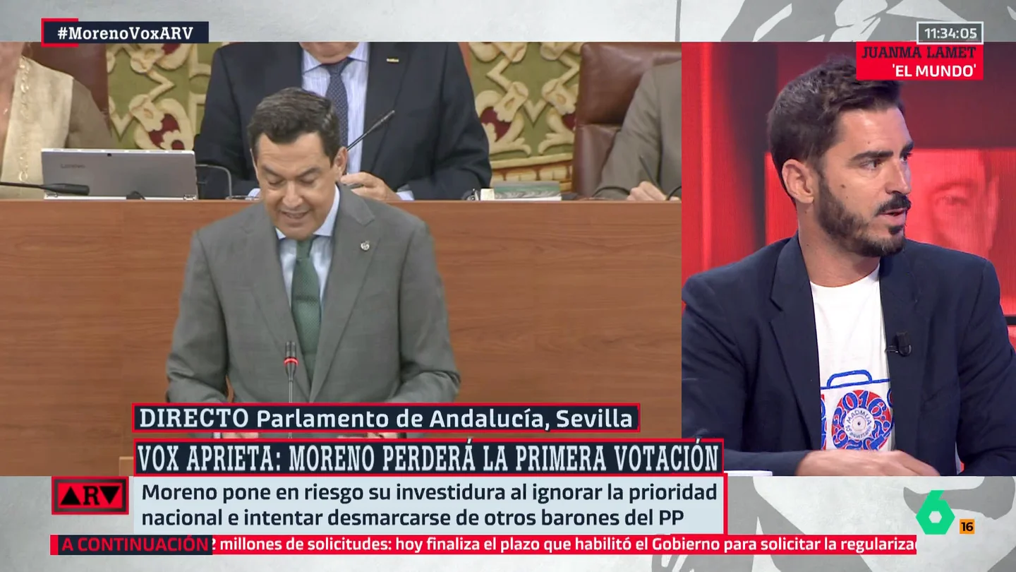 Juanma Lamet señala que Juanma Moreno es "la gran caza mayor" para Vox: "Su objetivo es matar al PP y eso pasa por torpedearle" Juanma Lamet señala que Juanma Moreno es "la gran caza mayor" para Vox: "Su objetivo es matar al PP y eso pasa por torpedearle"