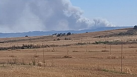 Imagen del incendio declarado en Leciñena avanzando hacia Huesca