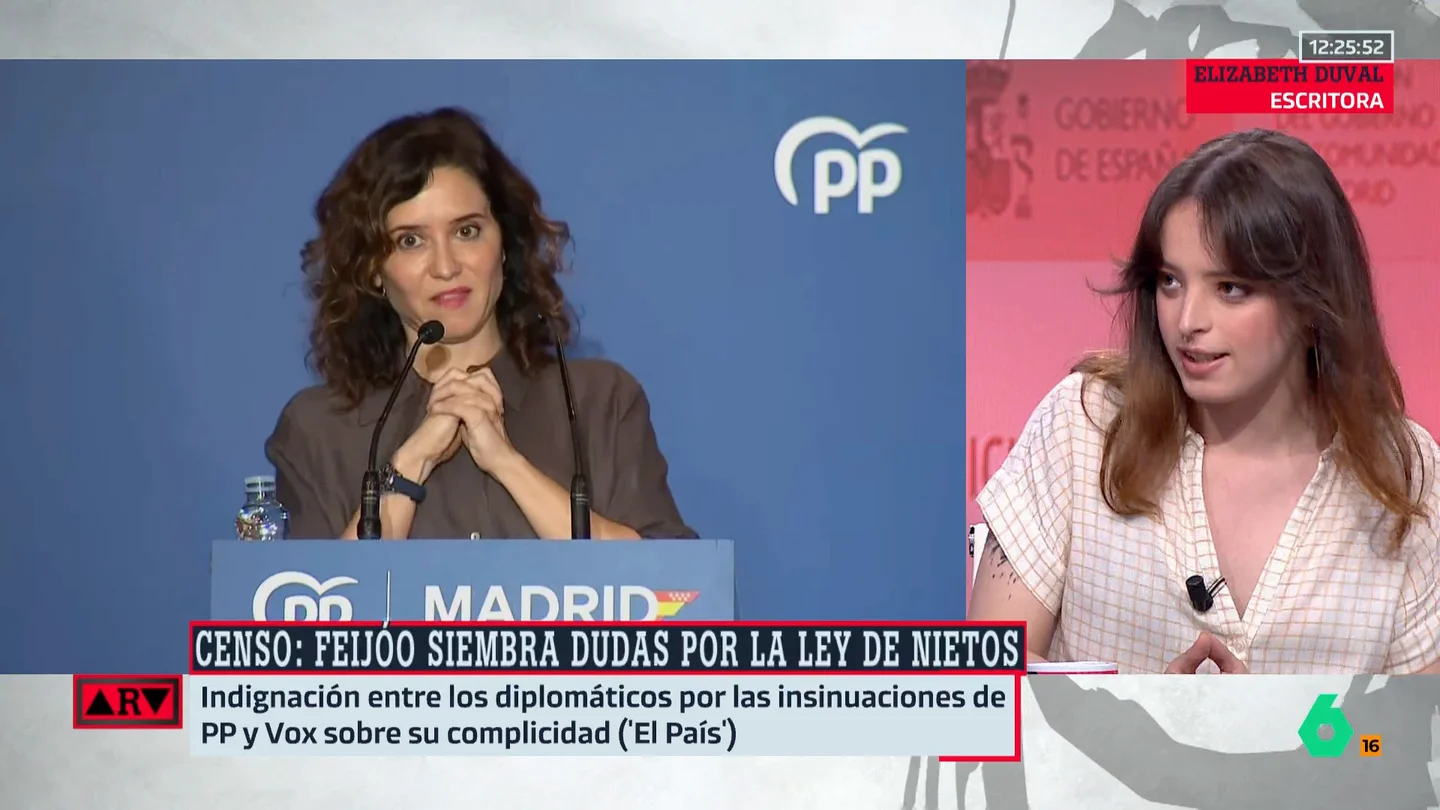 Elizabeth Duval: "El debate sobre la 'ley de nietos' está desmantelando la relación del PP con las instituciones" Elizabeth Duval: "El debate sobre la 'ley de nietos' está desmantelando la relación del PP con las instituciones"
