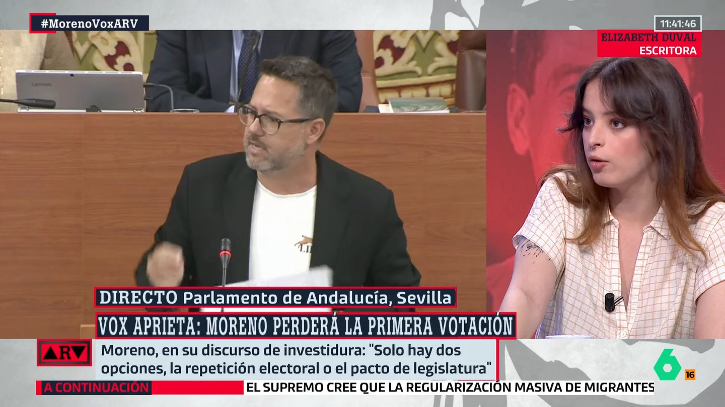 Duval reflexiona sobre una posible repetición electoral en Andalucía: "Podría beneficiar a Moreno, pero nunca a Feijóo" Duval reflexiona sobre una posible repetición electoral en Andalucía: "Podría beneficiar a Moreno, pero nunca a Feijóo"